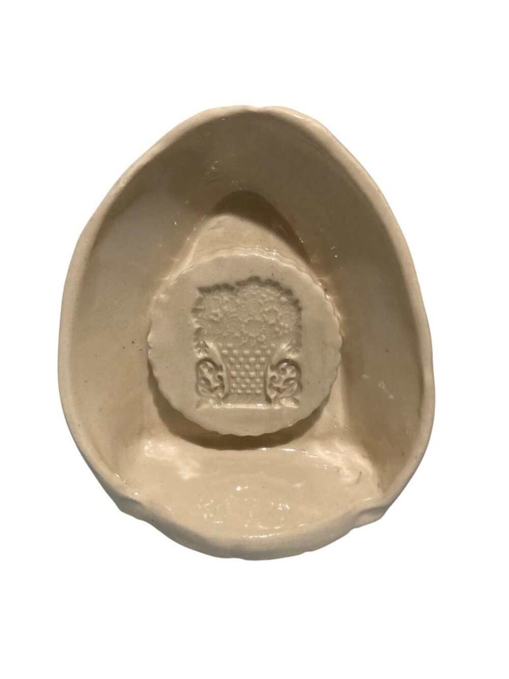 Antique Small Ceramic Pottery Butter Food Mold Ornate Basket Design